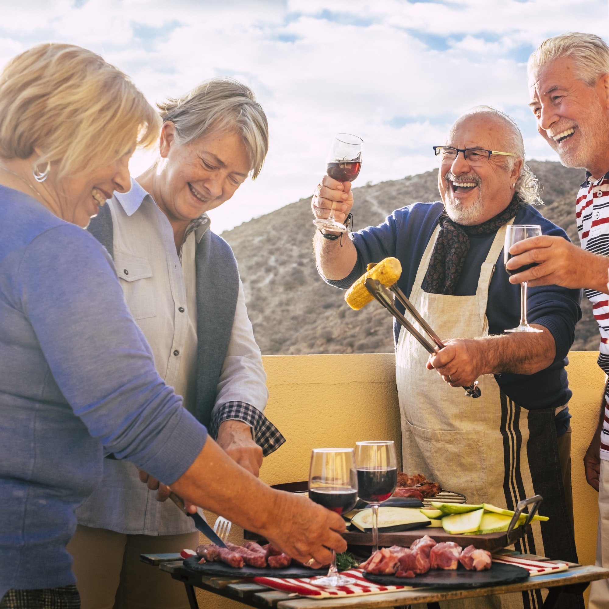 Group of old senior people have fun